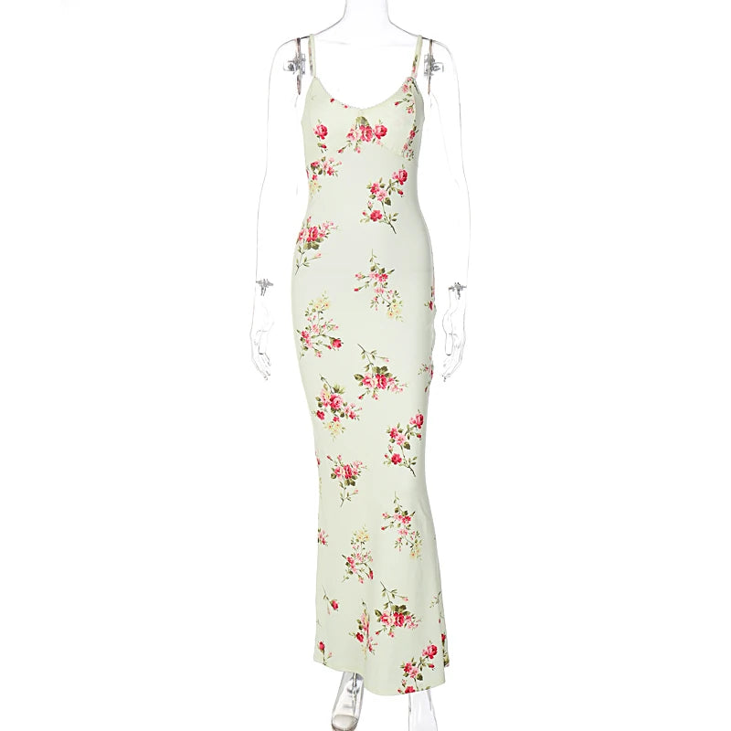 Floral Backless Bodycon Maxi Dress