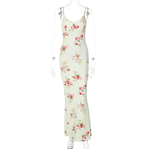 Floral Backless Bodycon Maxi Dress