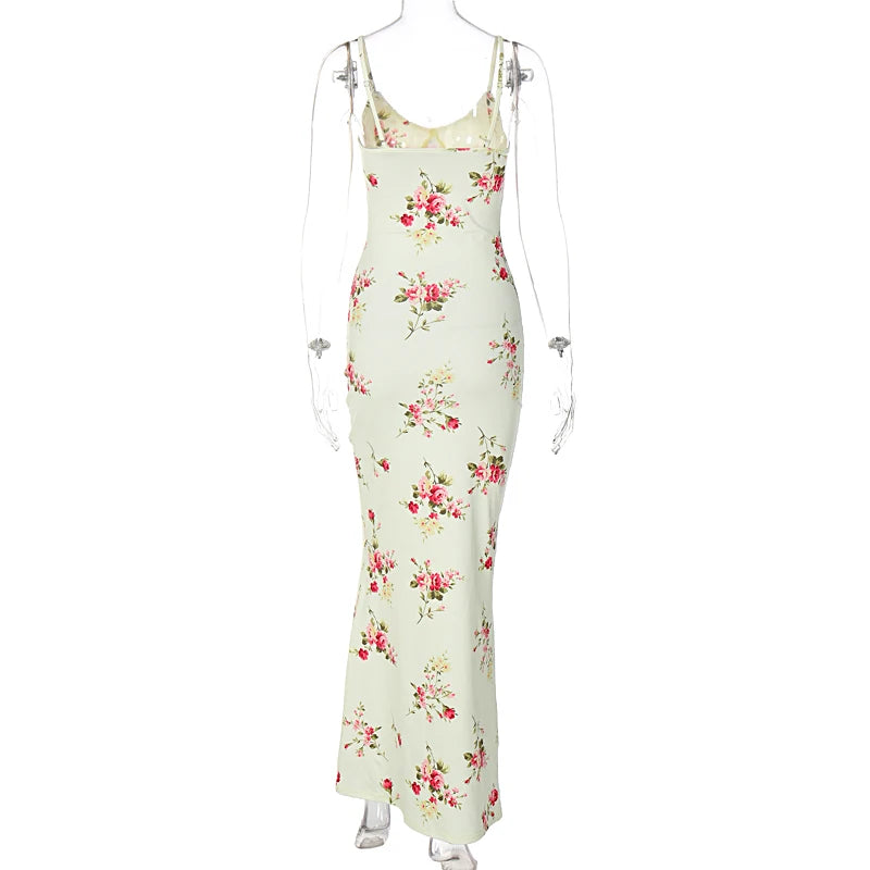 Floral Backless Bodycon Maxi Dress