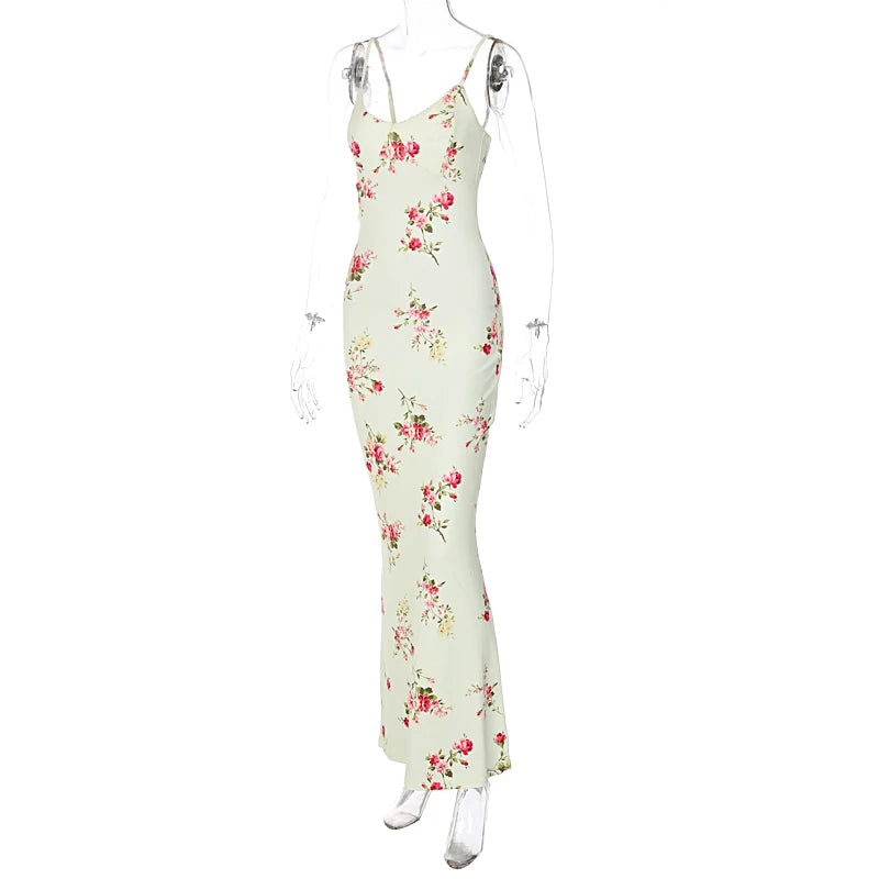 Floral Backless Bodycon Maxi Dress