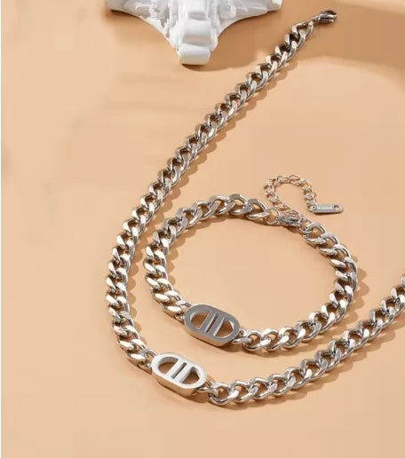 Gold Cuban Chain Necklace & Bracelet Set