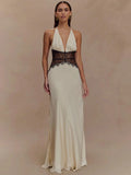 Lace Halter Backless Maxi Dress