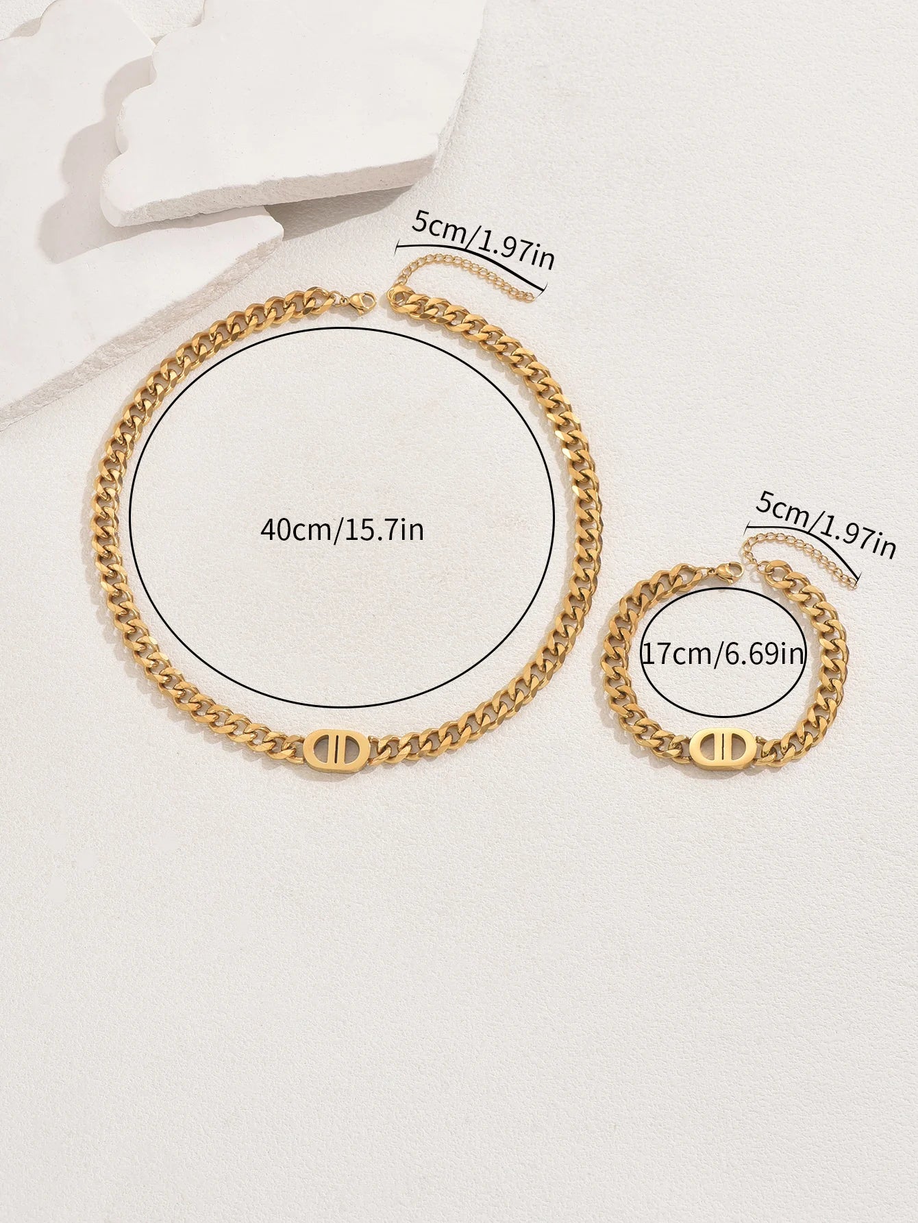 Gold Cuban Chain Necklace & Bracelet Set