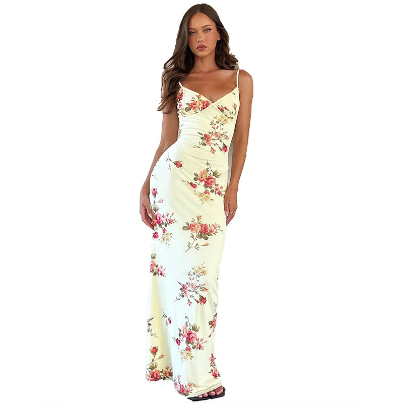Floral Backless Bodycon Maxi Dress